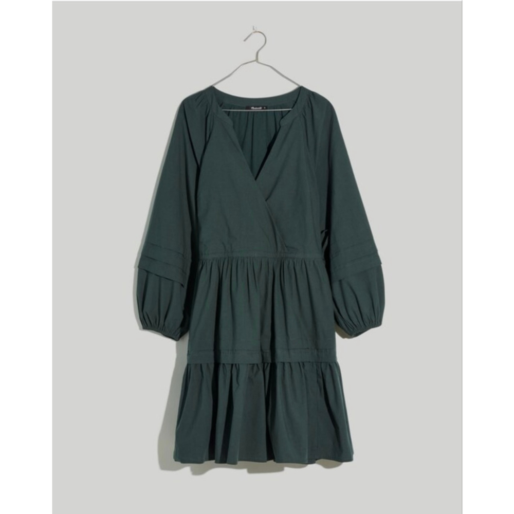 Women's Madewell Dark Green Long Sleeve Tiered Mini Dress M